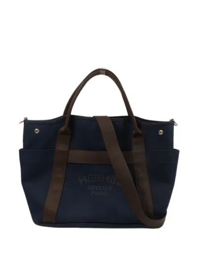 Pre-owned Hermes Sac De Pansage Groom Two-way Tote Bag In Blue