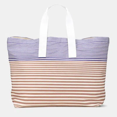 Pre-owned Hermes Sac De Plage New Cabayadere Tote Bag In Ivory Brown And Purple Canvas