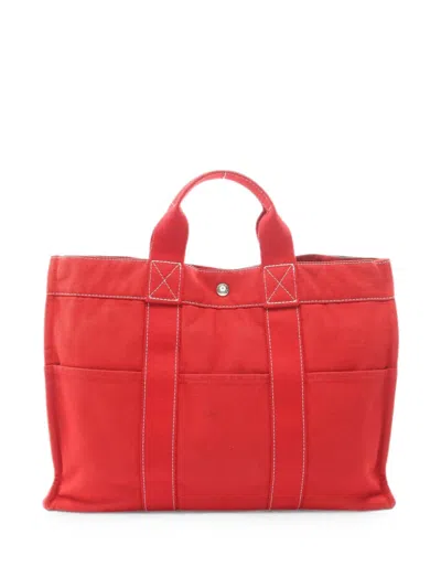 Pre-owned Hermes Sac Deauville Mm Tote Bag In Red