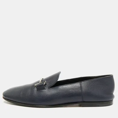 Pre-owned Hermes Saga Size 41 Navy Blue Leather Loafers