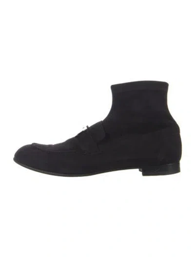 Pre-owned Hermes Saint Honoré H Logo Chelsea Boots In Blue
