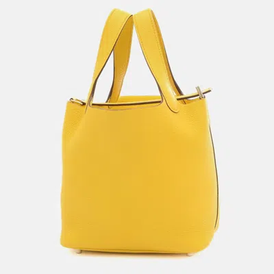 Pre-owned Hermes Saint Taurillon Clemence Picotin Lock Pm Handbag In Yellow