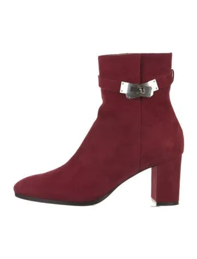 Pre-owned Hermes Saint-germain Suede Boots In Burgundy