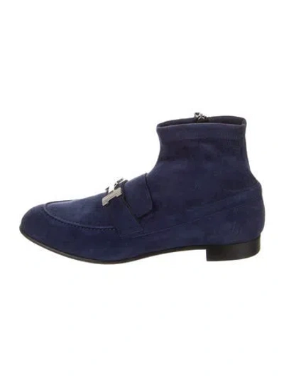 Pre-owned Hermes Saint-honore Suede Loafers In Blue