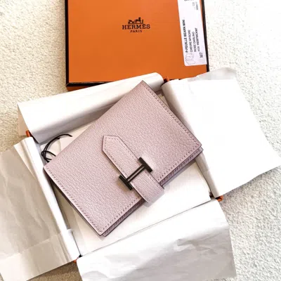 Pre-owned Hermes Sakura Pink Leather Bearn Compact Wallet