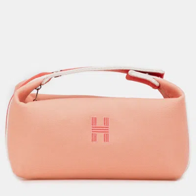 Pre-owned Hermes Salmon Pink Small Canvas Bride-a-brac Case