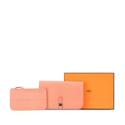Pre-owned Hermes Salmon Pink Togo Leather Long Wallet (bi-fold) ()