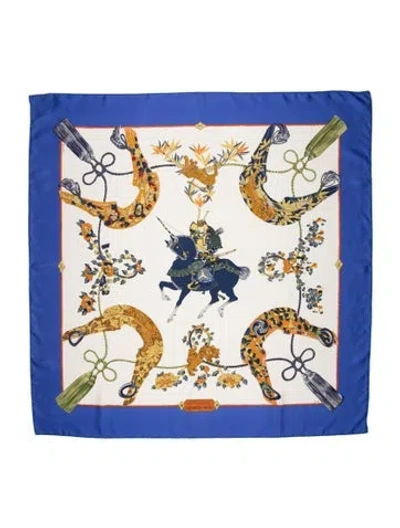 Pre-owned Hermes Samourai Silk Scarf In Blue