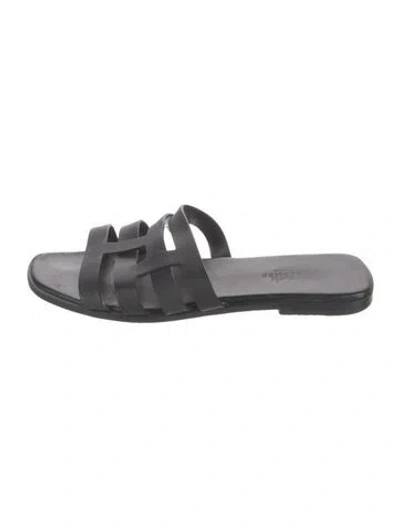 Pre-owned Hermes Sandales Amore Leather Slides In Black