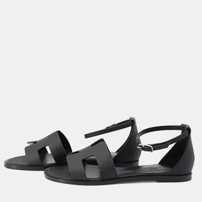 Pre-owned Hermes Sandals Santorini Black1182138z Epsom Eu 38