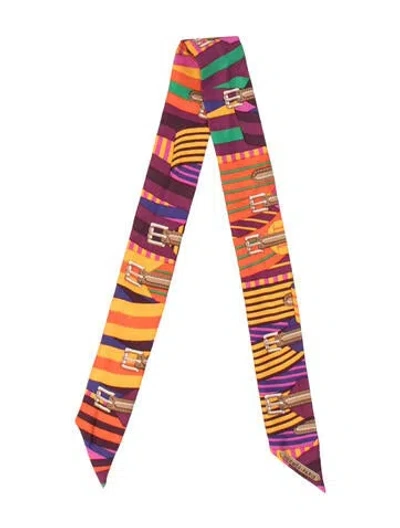Pre-owned Hermes Sangles En Zigzag Silk Twilly Scarf In Purple