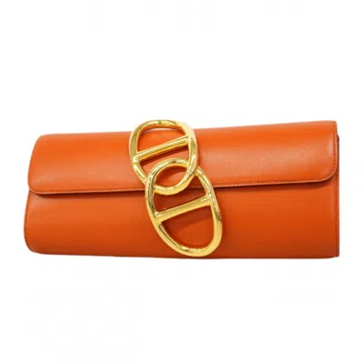 Pre-owned Hermes Sanguine Tadelakt Leather Clutch Bag () In Red