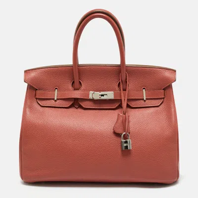 Pre-owned Hermes Sanguine Taurillon Clemence Leather Palladium Finish Birkin 35 Bag In Orange