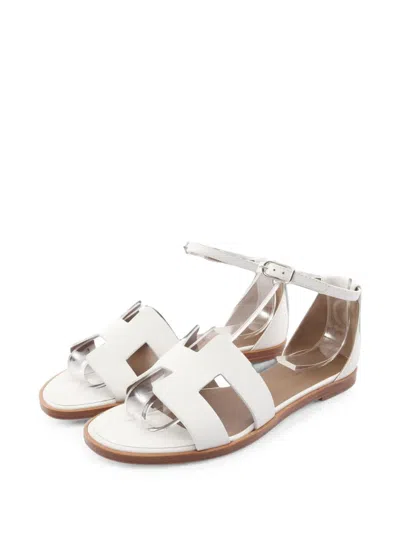 Pre-owned Hermes Santorini Ankle-strap Sandals In White