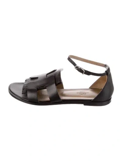 Pre-owned Hermes Santorini H Logo Gladiator Sandals In Black