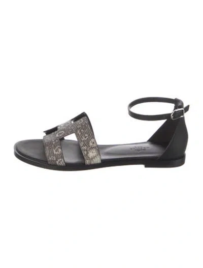 Pre-owned Hermes Santorini H Logo Sandals In Black