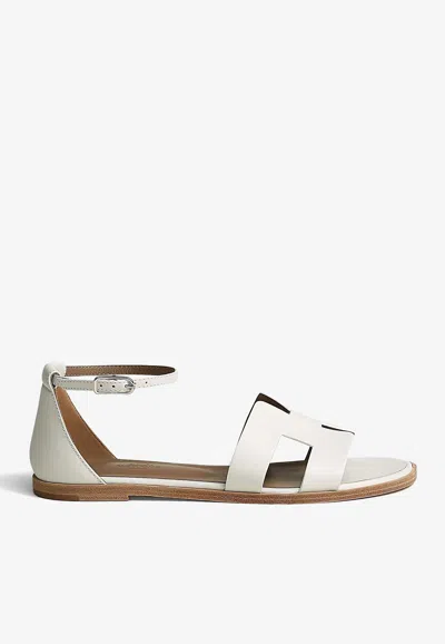 Pre-owned Hermes Santorini Sandals In White Calfskin