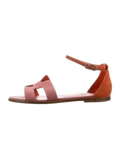 Pre-owned Hermes Santorini Suede Sandals In Orange