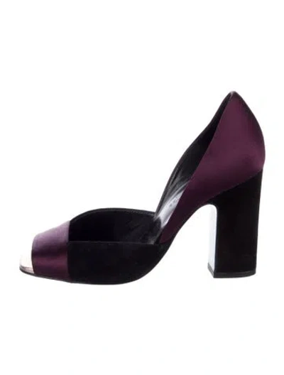 Pre-owned Hermes Satin Colorblock Pattern D'orsay Pumps In Purple