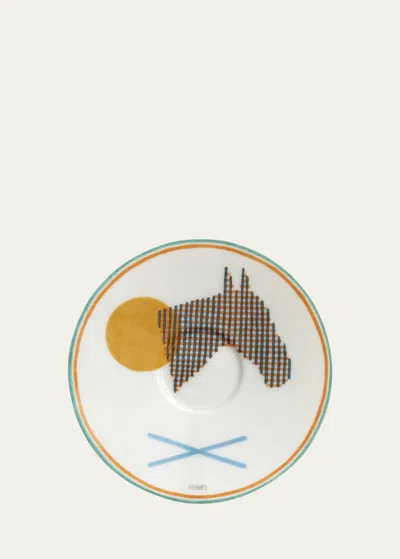 Pre-owned Hermes Saut Hermès Stable Plate In White