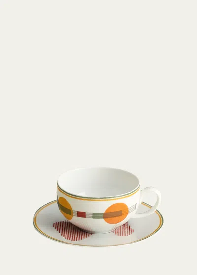 Pre-owned Hermes Saut Hermès Tea Cup And Saucer In White