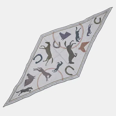 Pre-owned Hermes Scarf 2025stainless Steel Gris Cine/marron/guimauveh434818t Cashmere70% Silk30% In Multi