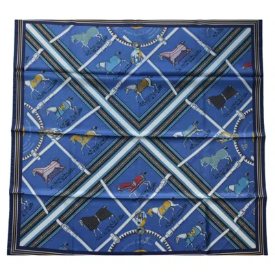 Pre-owned Hermes Scarf 90 Cm Carre Double Face Courvertures Gb/bleu/gold/noir New In Purple