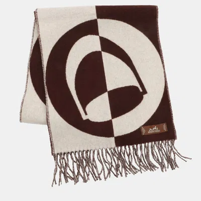 Pre-owned Hermes Scarf Casaque Bag Charm Brown/beige Cashmere In Sand