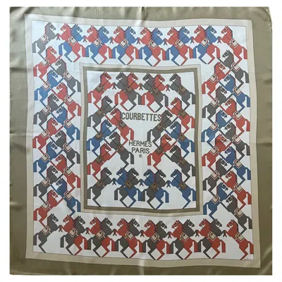 Pre-owned Hermes Hermès Scarf "courbettes" 1985 In Gray