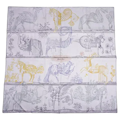 Pre-owned Hermes Scarf Della Cavalleria Favolosa Gris Argente/jaune/etoupe Double Face 90 In Gray