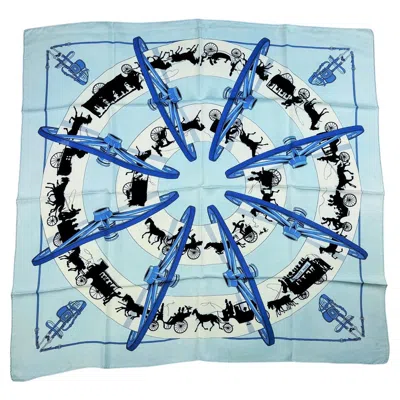 Pre-owned Hermes Hermès Scarf Entitled Paris Qui Roule By Hugo Grygkar Circa 2006 In Blue