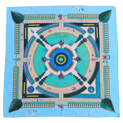 Pre-owned Hermes Hermès Scarf Jardin Enchanté Celebrating 150 Years Of Central Park 2003 In Blue