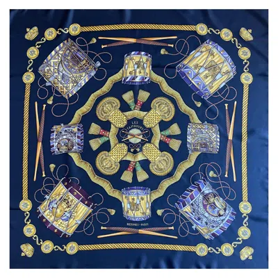 Pre-owned Hermes Hermès Scarf "les Tambours" 1989 In Purple