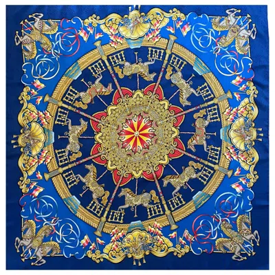 Pre-owned Hermes Hermès Scarf "luna Park" 1993 In Blue