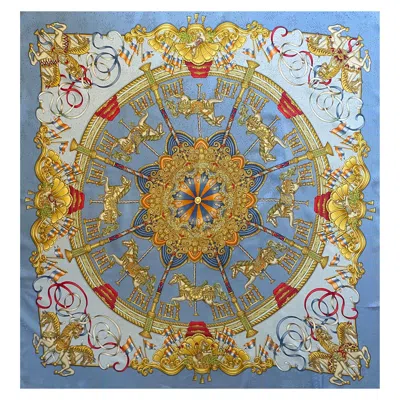 Pre-owned Hermes Hermès Scarf "luna Park 1993 In Gray