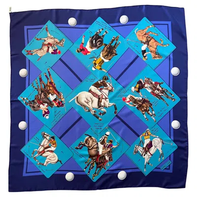 Pre-owned Hermes Hermès Scarf "monde Du Polo - Cup Palm Beach" In Blue