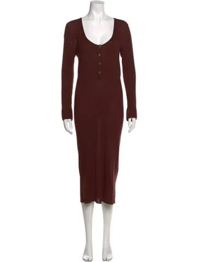 Pre-owned Hermes Scoop Neck Long Dress In Brown