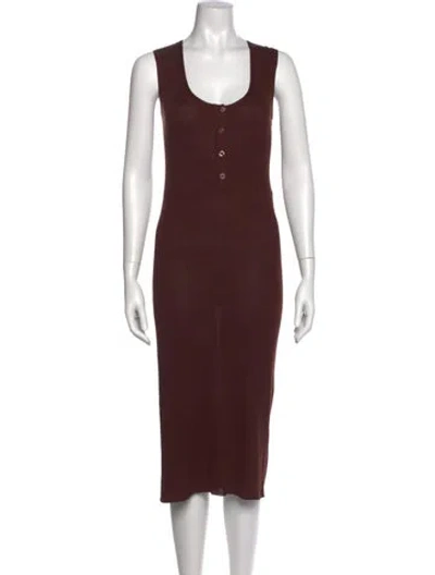Pre-owned Hermes Scoop Neck Midi Length Dress In Brown