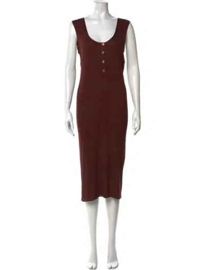 Pre-owned Hermes Scoop Neck Midi Length Dress In Brown
