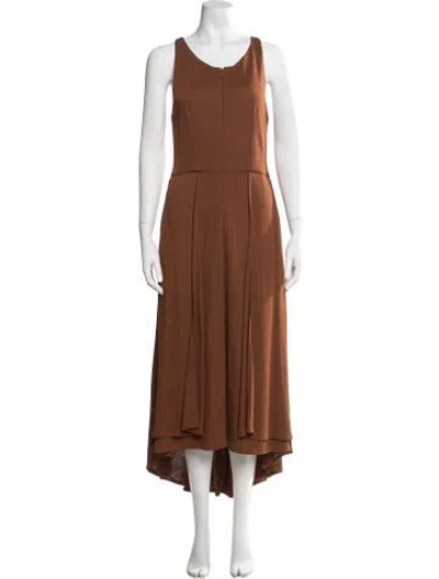 Pre-owned Hermes Scoop Neck Midi Length Dress In Brown