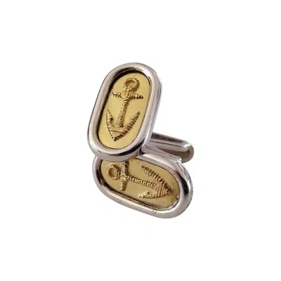 Pre-owned Hermes Hermès Sea Anchor Gold Silver Cufflinks In Multi