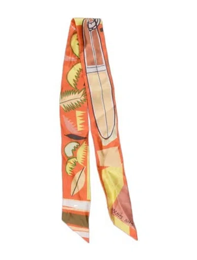 Pre-owned Hermes Sea Surf Silk Twilly Scarf In Orange