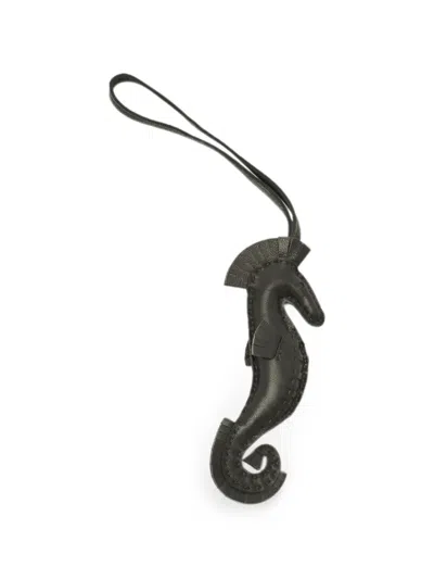 Pre-owned Hermes Seahorse-shape Leather Bag Charm In Black