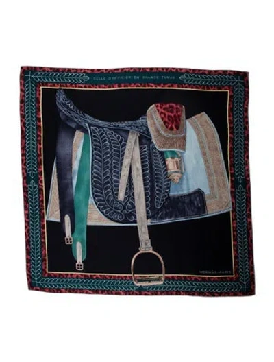 Pre-owned Hermes Selle D'officier En Grande Tenue Cashmere Shawl In Blue