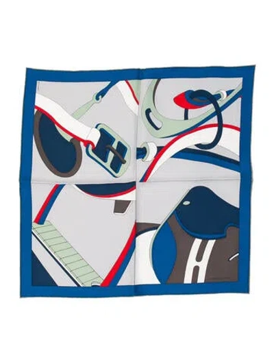 Pre-owned Hermes Selle En Desordre Zoom Pocket Square Silk Scarf In Gray