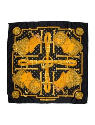 Pre-owned Hermes Selles A Housse Silk Scarf In Black