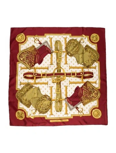 Pre-owned Hermes Selles A Housse Silk Scarf In Burgundy