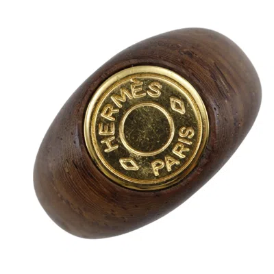 Pre-owned Hermes Sellier Brown Gold Plating Wood Band Ring ()