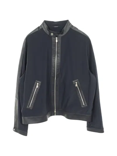 Pre-owned Hermes Sellier Buttons Calf Leather-trim Jacket In Blue