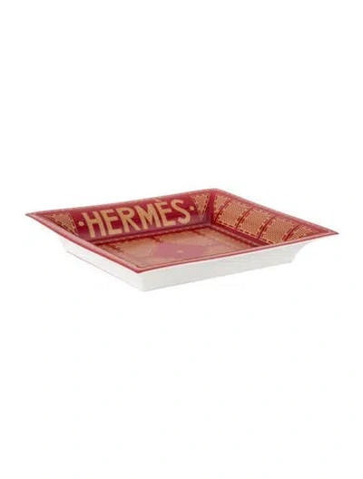 Pre-owned Hermes Sellier Change Tray In Red